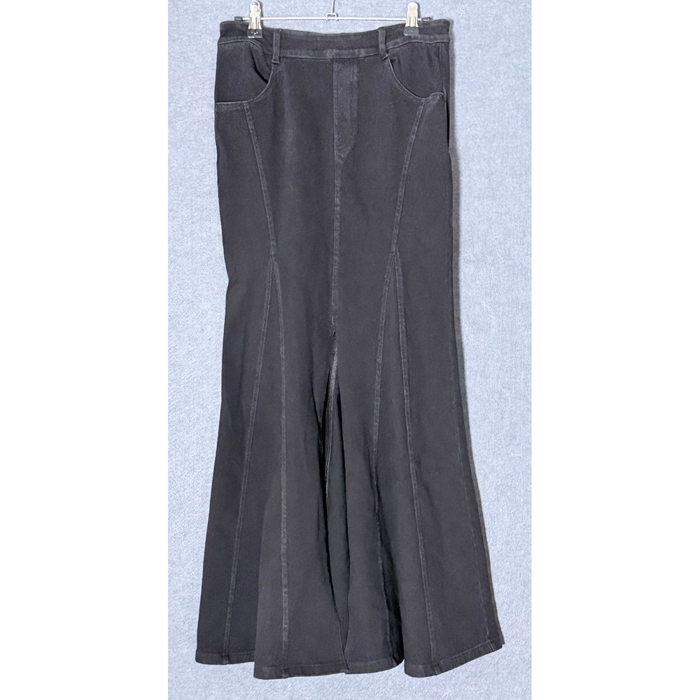 Halara Black Denim Dk Academia Mermaid Y2K Maxi Skirt S Flared Panel Whimsigoth
